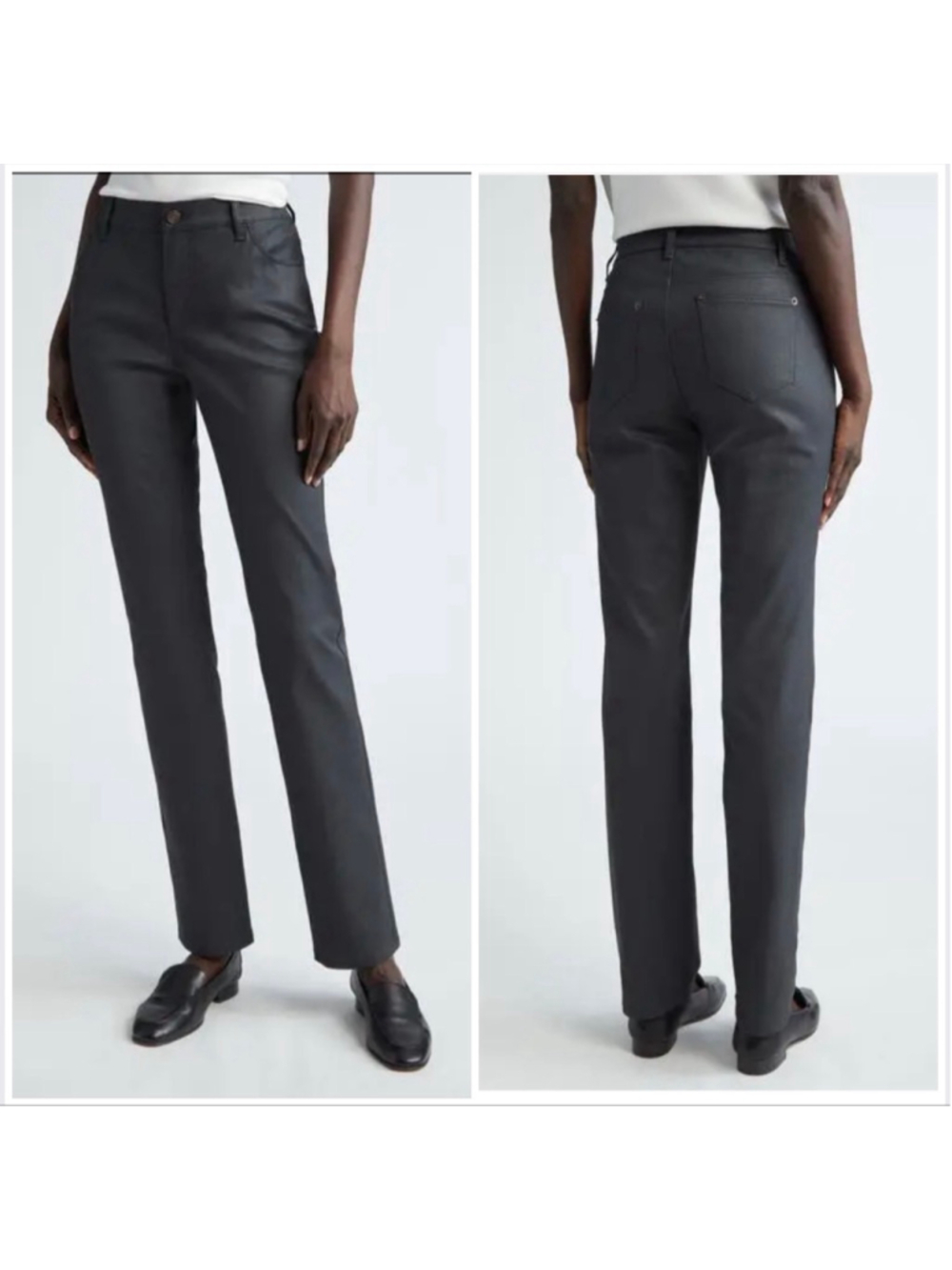Nwt Lafayette 148 Thompson Straight Leg Waxed Jeans 16 Dark Gray Eclipse